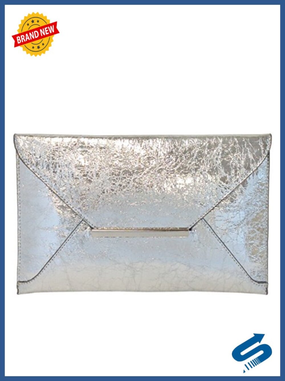 Crushed Metallic Envelope Clutch with Detachable Chain Strap